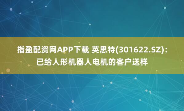 指盈配资网APP下载 英思特(301622.SZ)：已给人形机器人电机的客户送样